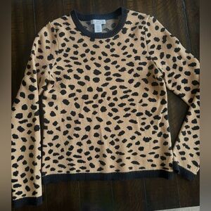 H by Halston Black and Tan Leopard Crewneck Sweater
